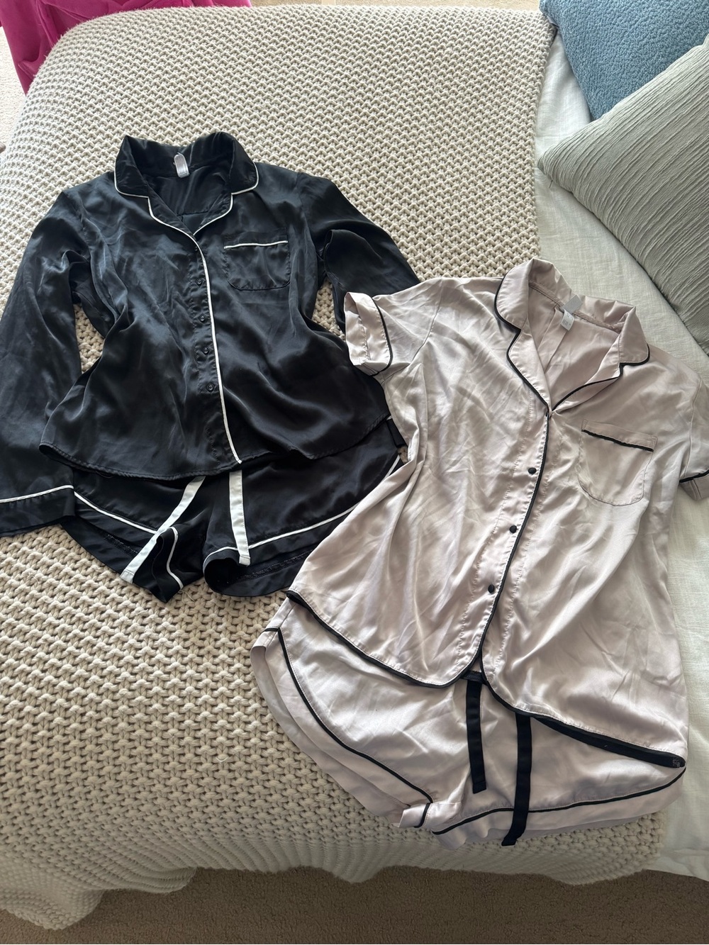 Satin Pajama Set - Black & Pink
